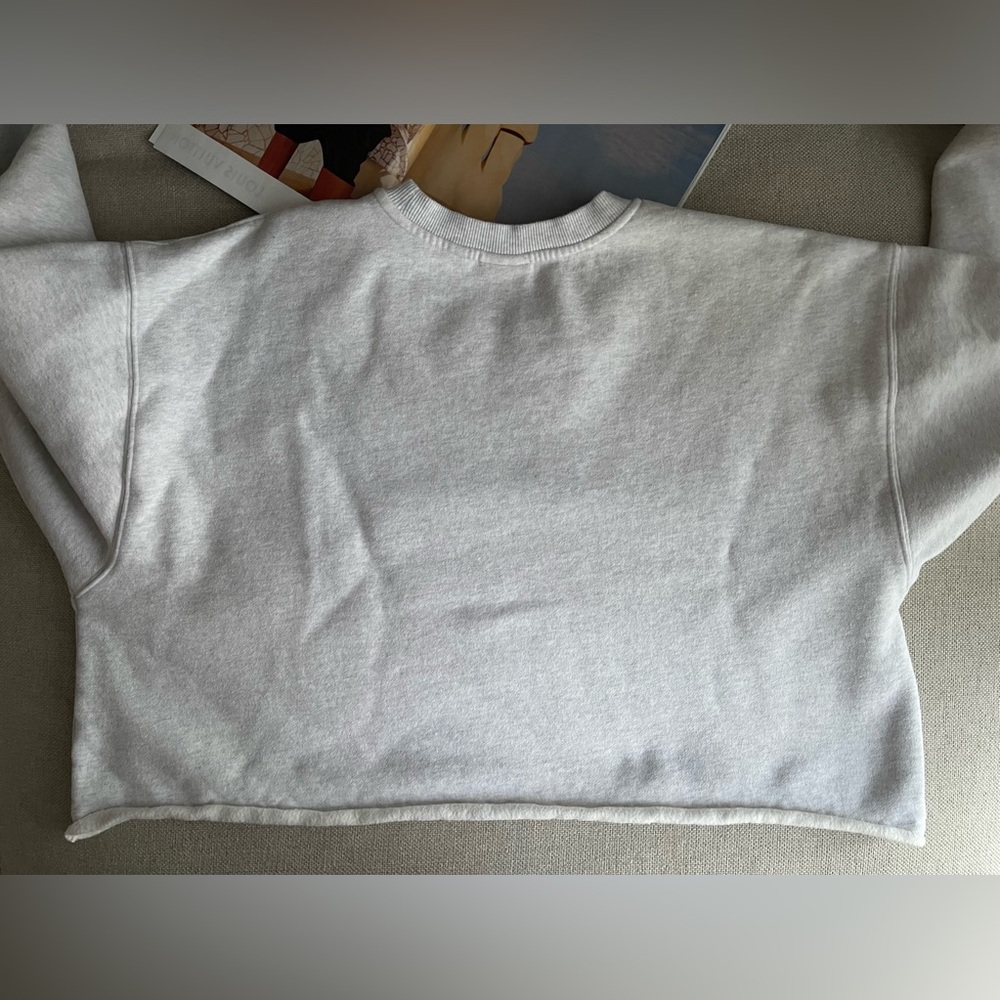 Aritzia TNA Sweatfleece Cozy Fleece Cropped Raw Hem In Light Gray Size 2XL - Picture 9 of 13